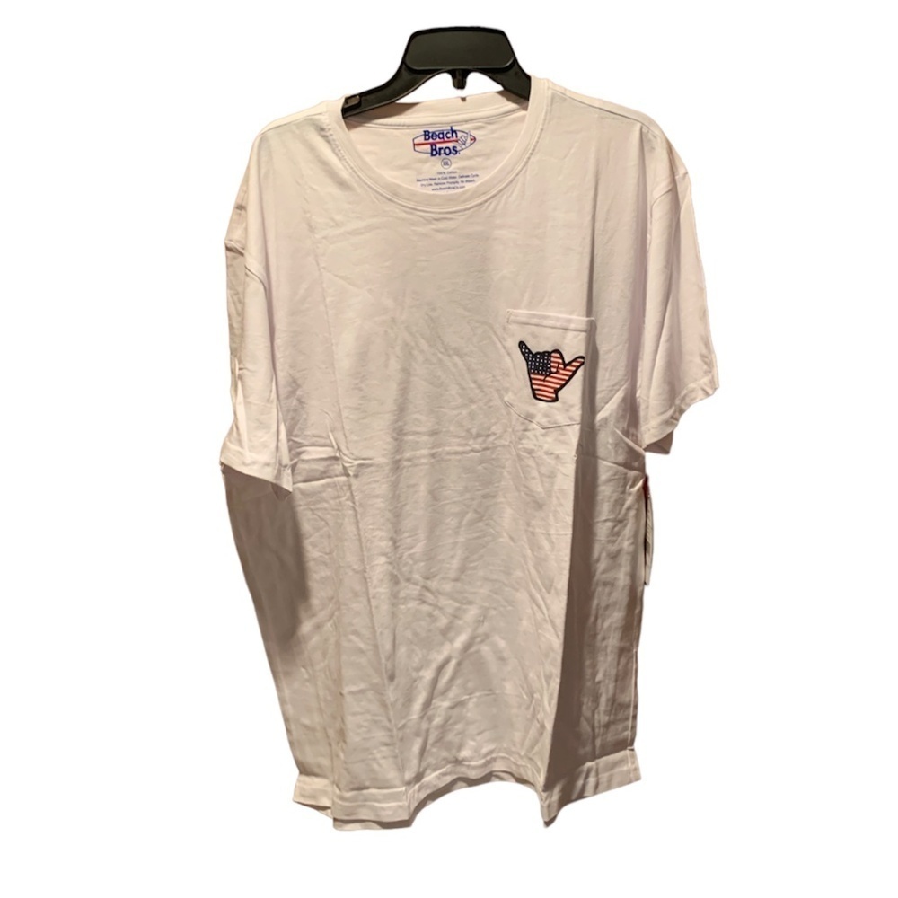 Beach Bros American Hand Pocket Short Sleeve Tee in White XXL NWT